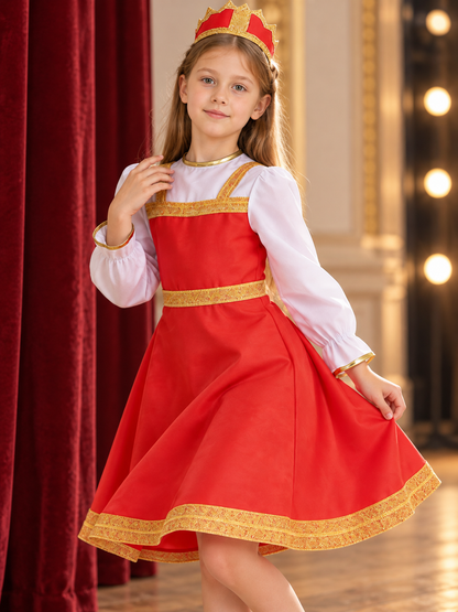 Children's Stage Costume with Red Dress and Crown Costume Dresses detail 2
