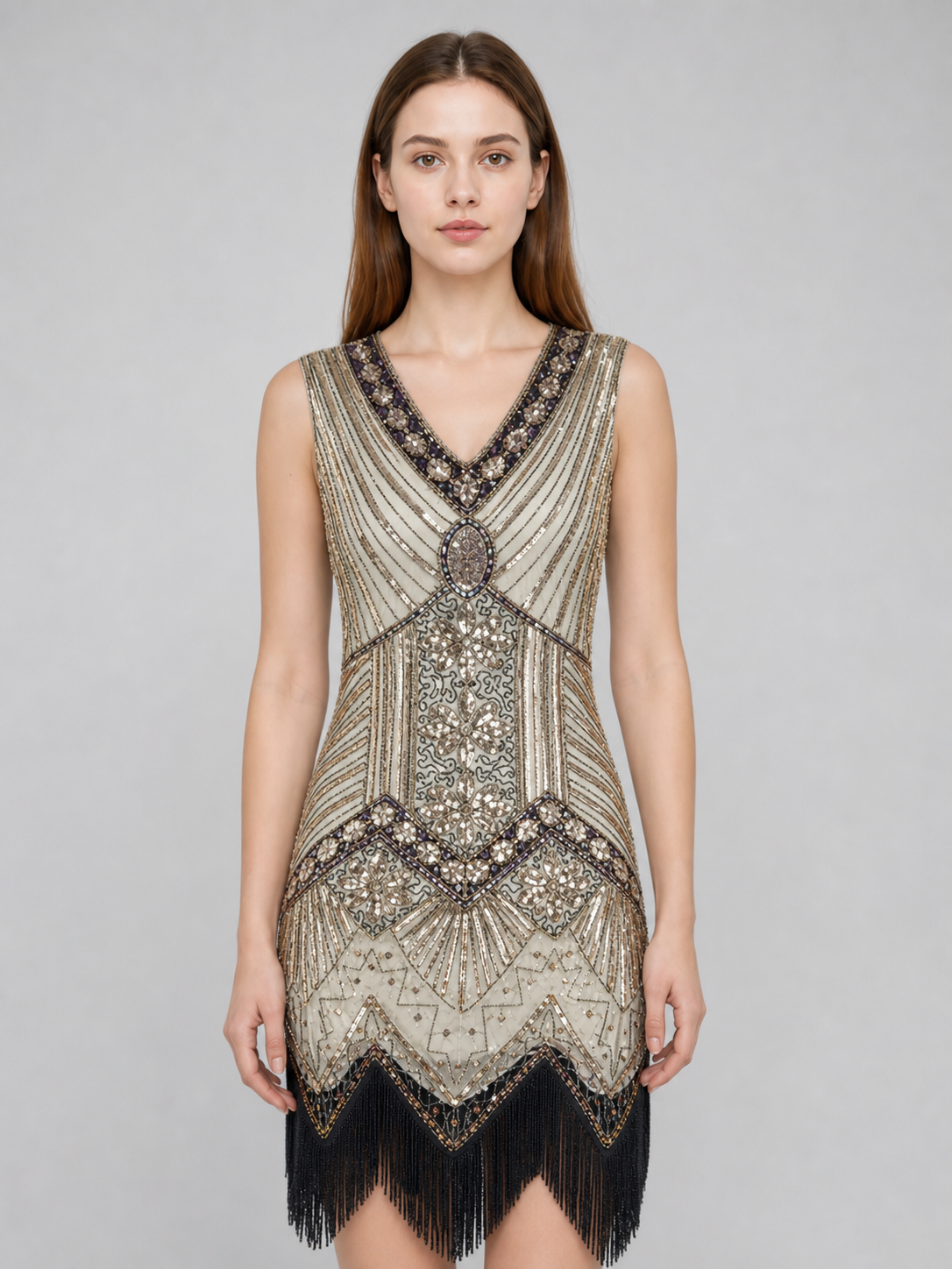 Vintage Gatsby Dress with Fringe and Sequins