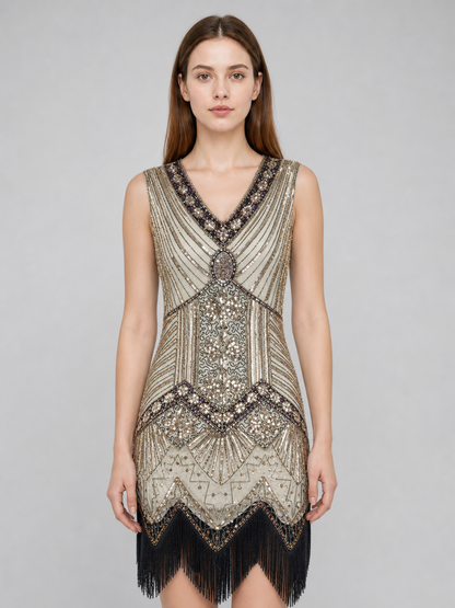 Vintage Gatsby Dress with Fringe and Sequins