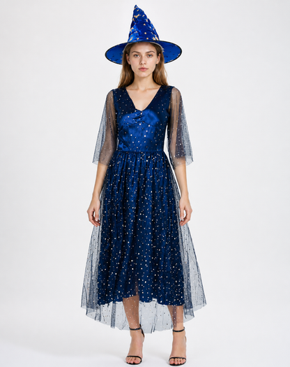 Dark Blue Halloween Costume with Hat Costume Headwear detail 3