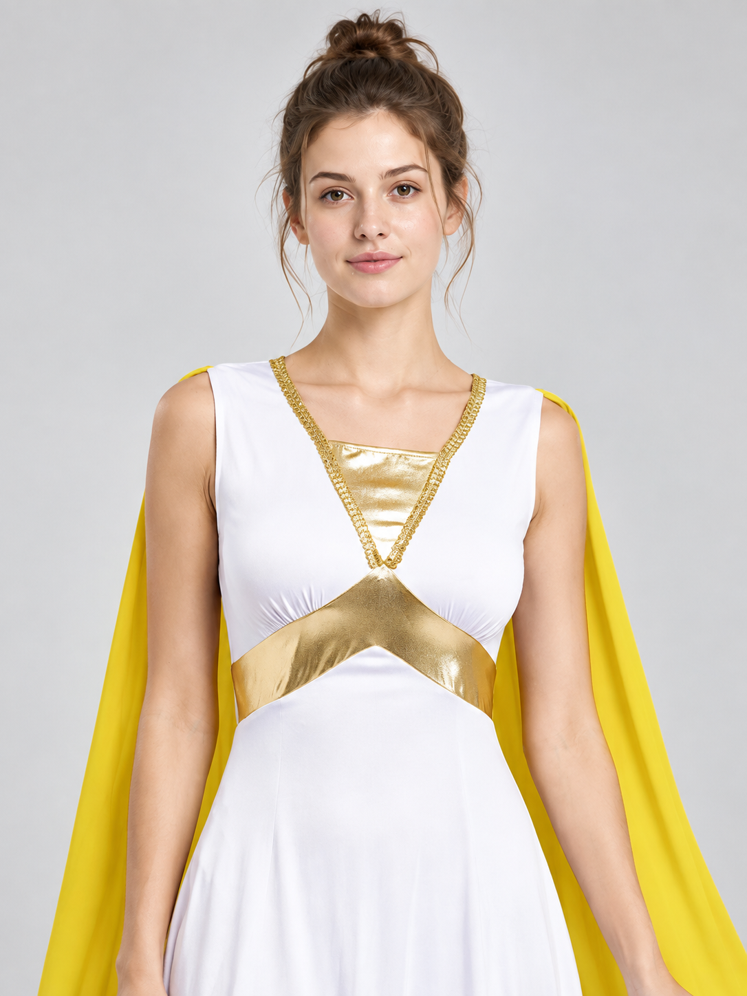 Greek-Style Carnival Costume with Yellow Cape