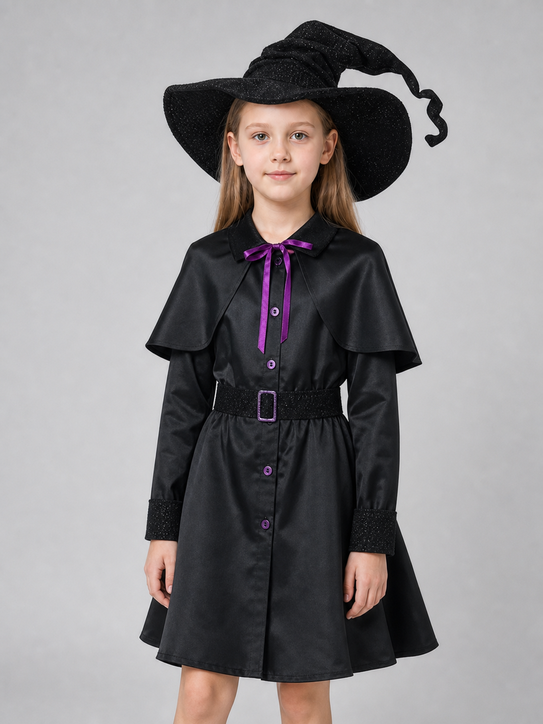 Carnival Costume with Dress, Hat, and Purple Trim