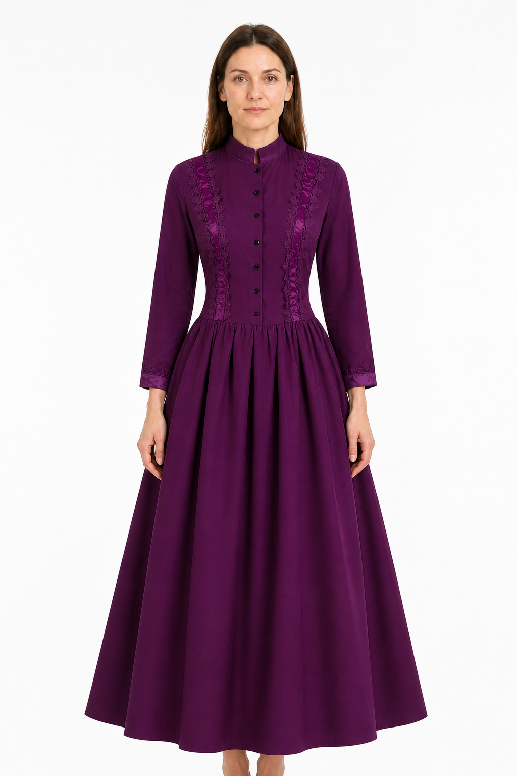 Long Purple Gothic Dress with Stand Collar Costume Dresses detail 3