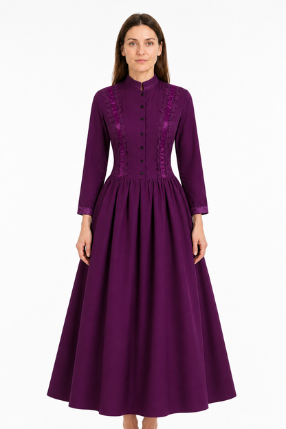 Long Purple Gothic Dress with Stand Collar Costume Dresses detail 3