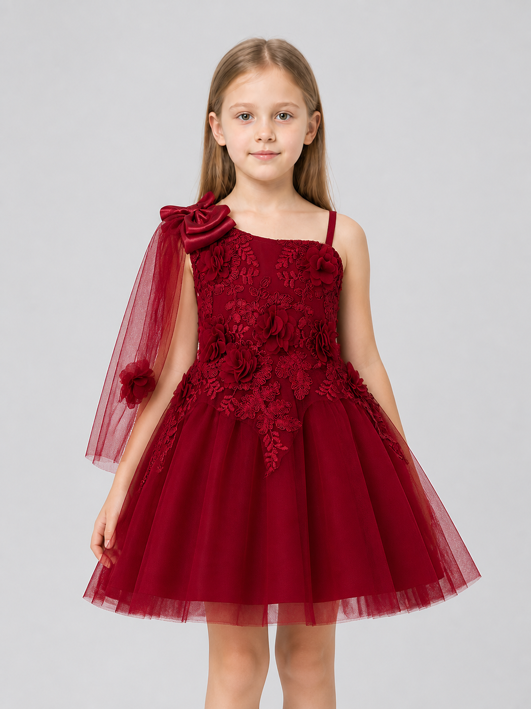 Burgundy Full Tutu Dress with Roses and Mesh Skirt Costume Dresses detail 3