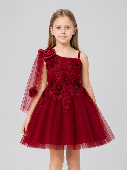 Burgundy Full Tutu Dress with Roses and Mesh Skirt Costume Dresses detail 3