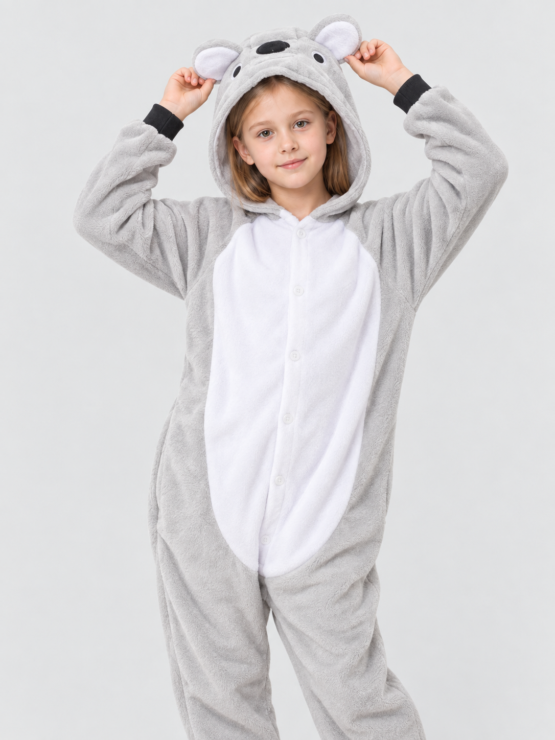 Flannel Hooded Pajama Jumpsuit with Ears