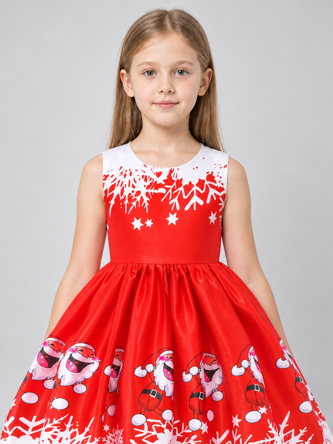 Children's dress with a puffy skirt and New Year print