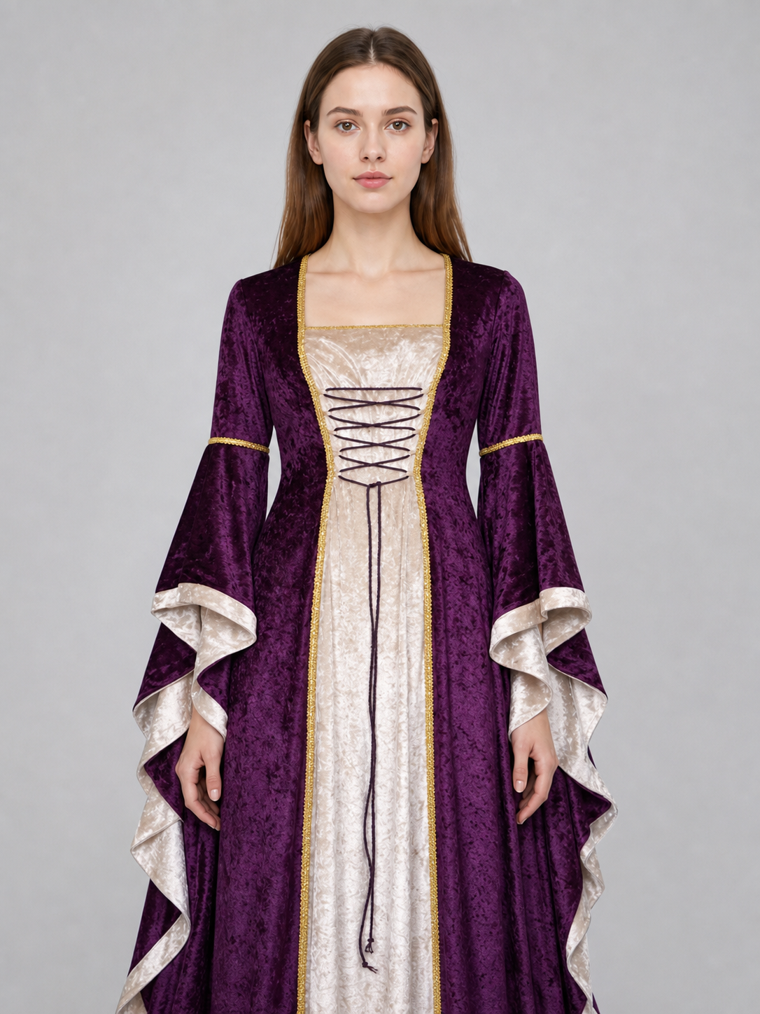 Medieval-Style Dress with Flared Sleeves
