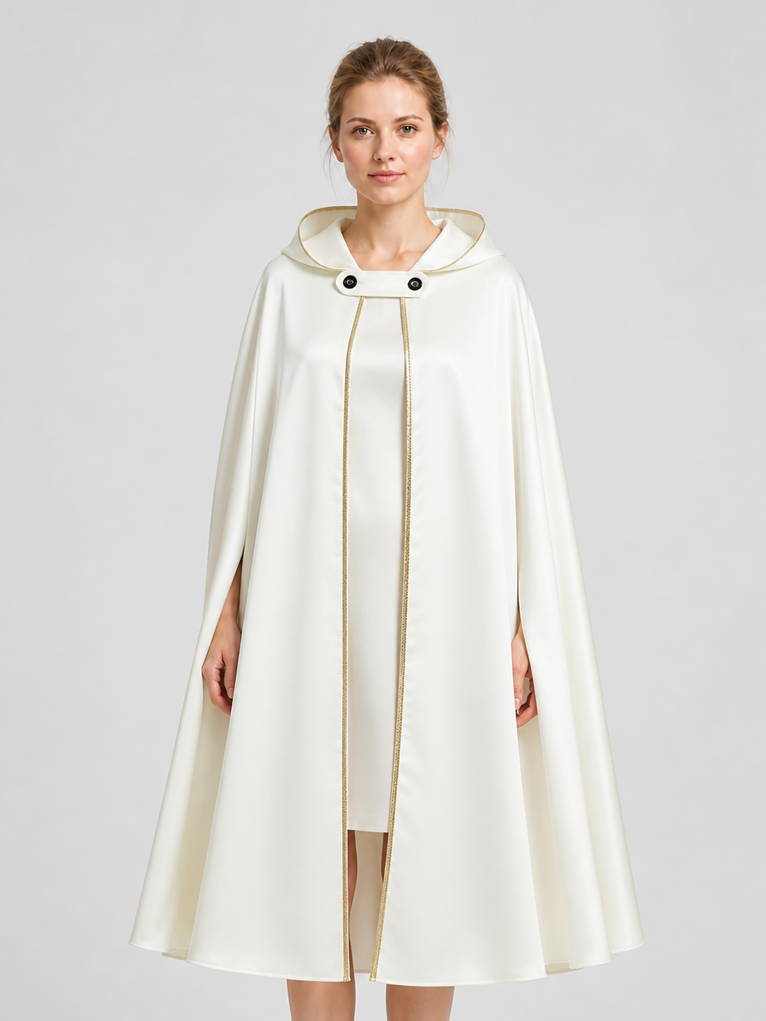 White Hooded Cape with Gold Trim for the Stage Costume Capes detail 2