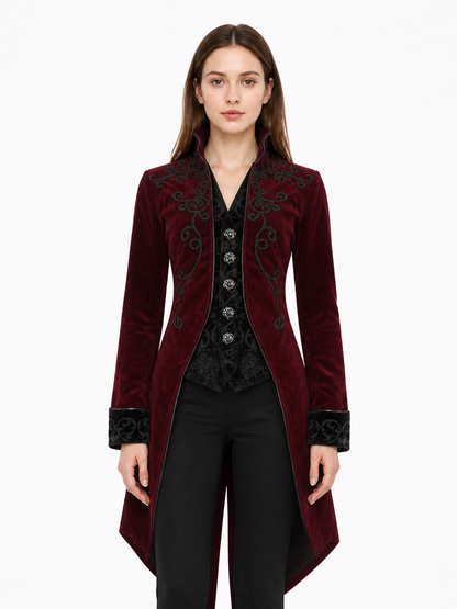 Vintage Burgundy Frock Coat with Embroidery and Buttons product detail 3