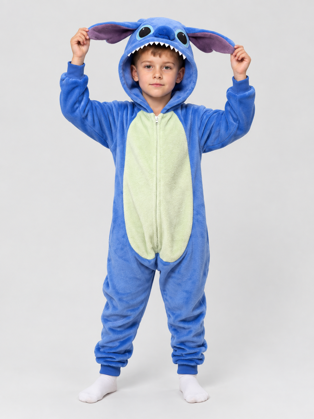 Blue Kigurumi Jumpsuit with Hood and Voluminous Ears