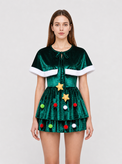Christmas Tree Costume with Tiered Skirt for Performances
