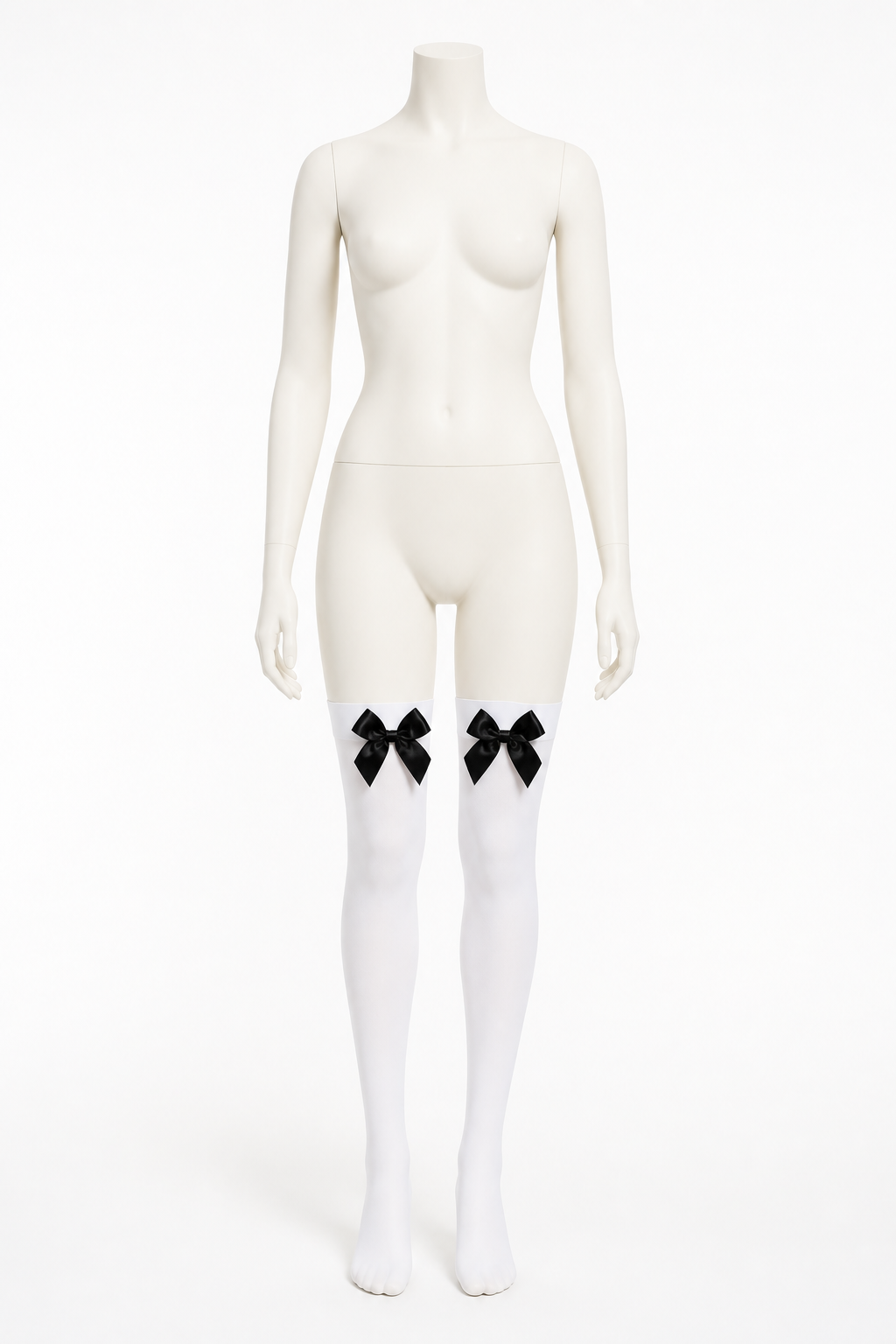 White Knee-High Socks with Black Bows for a Beer Festival upper body view