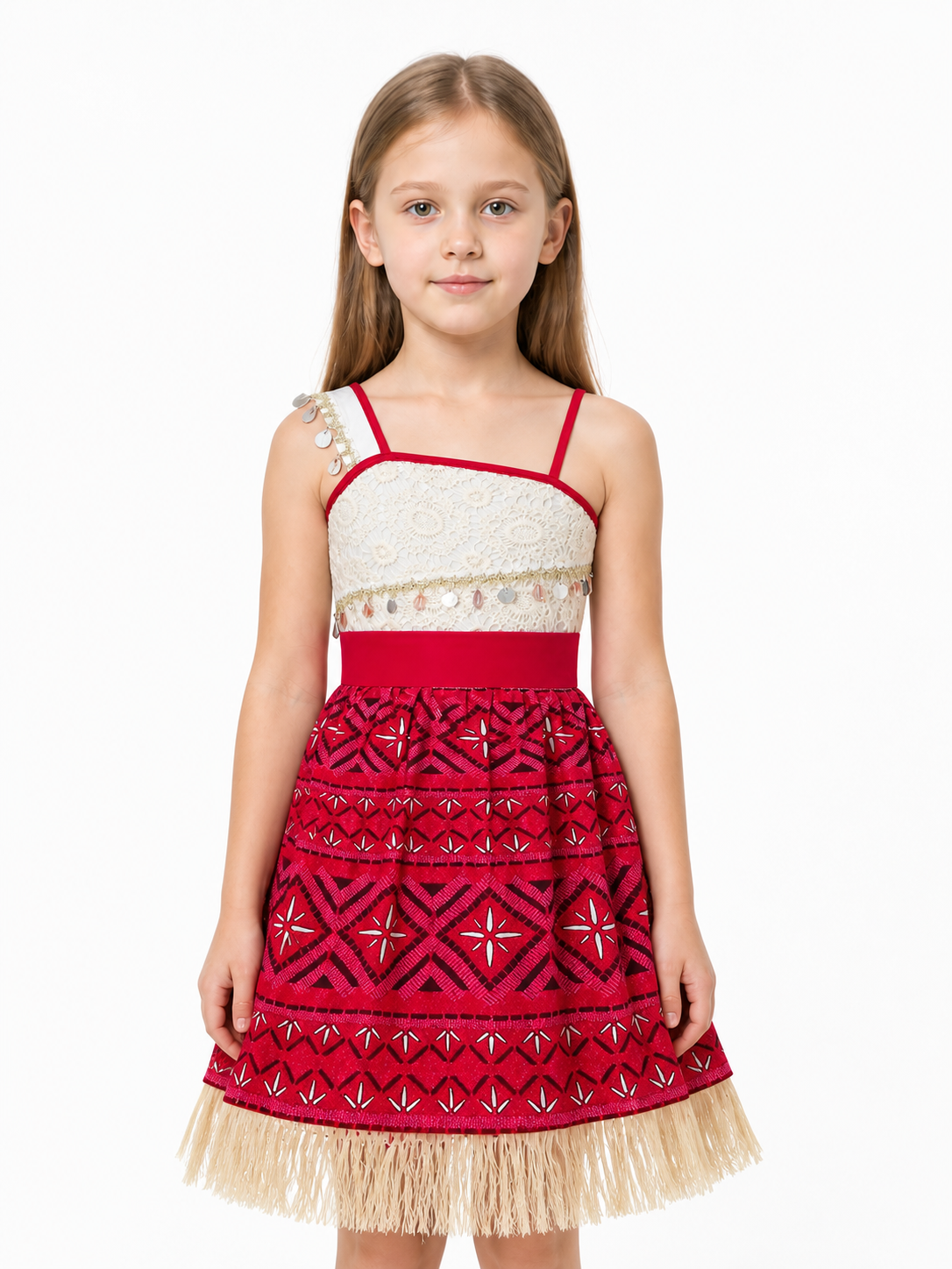 Moana 2 Children's Carnival Dress with Pattern and Fringe