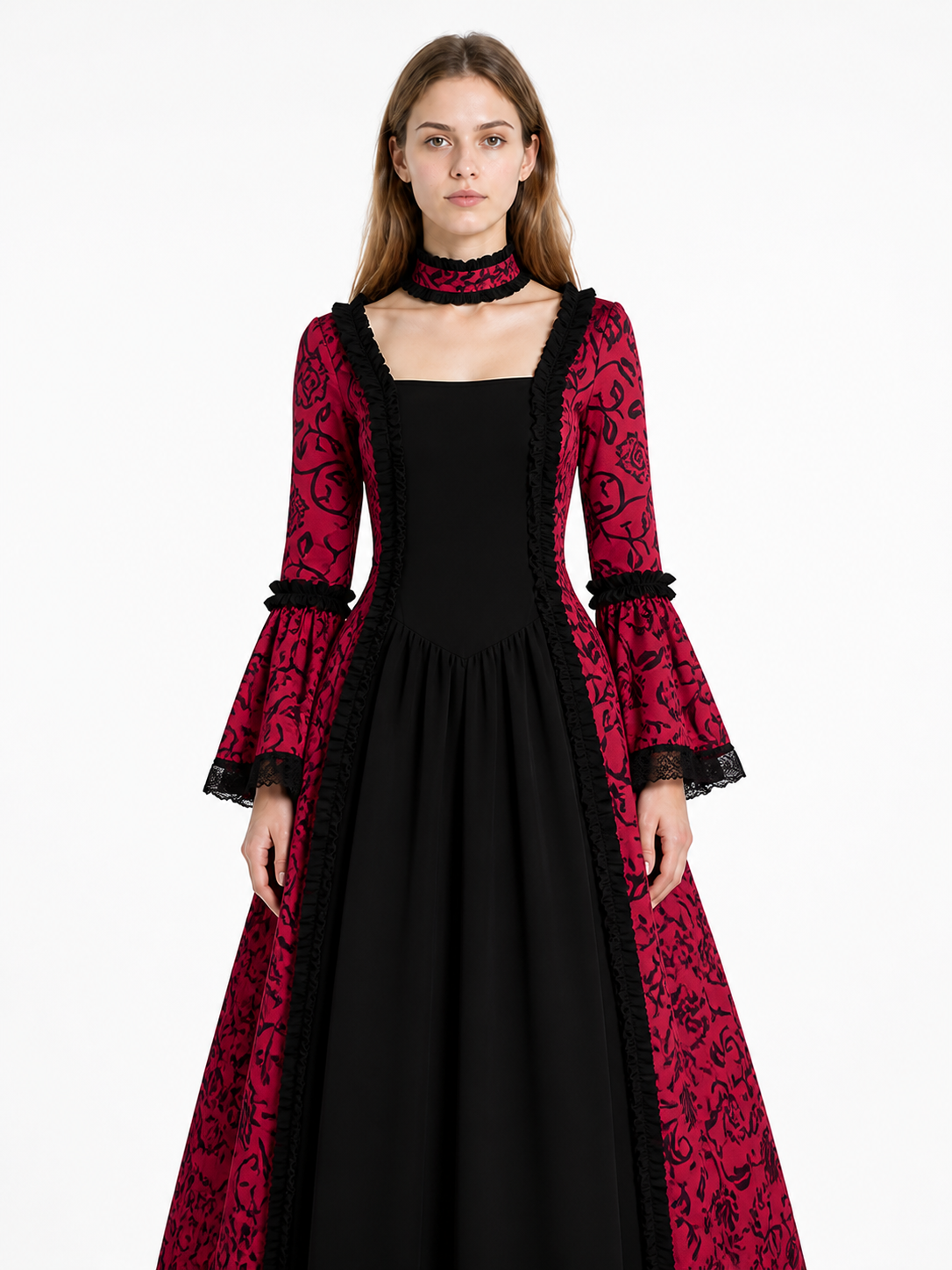 Gothic Dress with a Square Neckline and Ruffles Costume Dresses detail 2