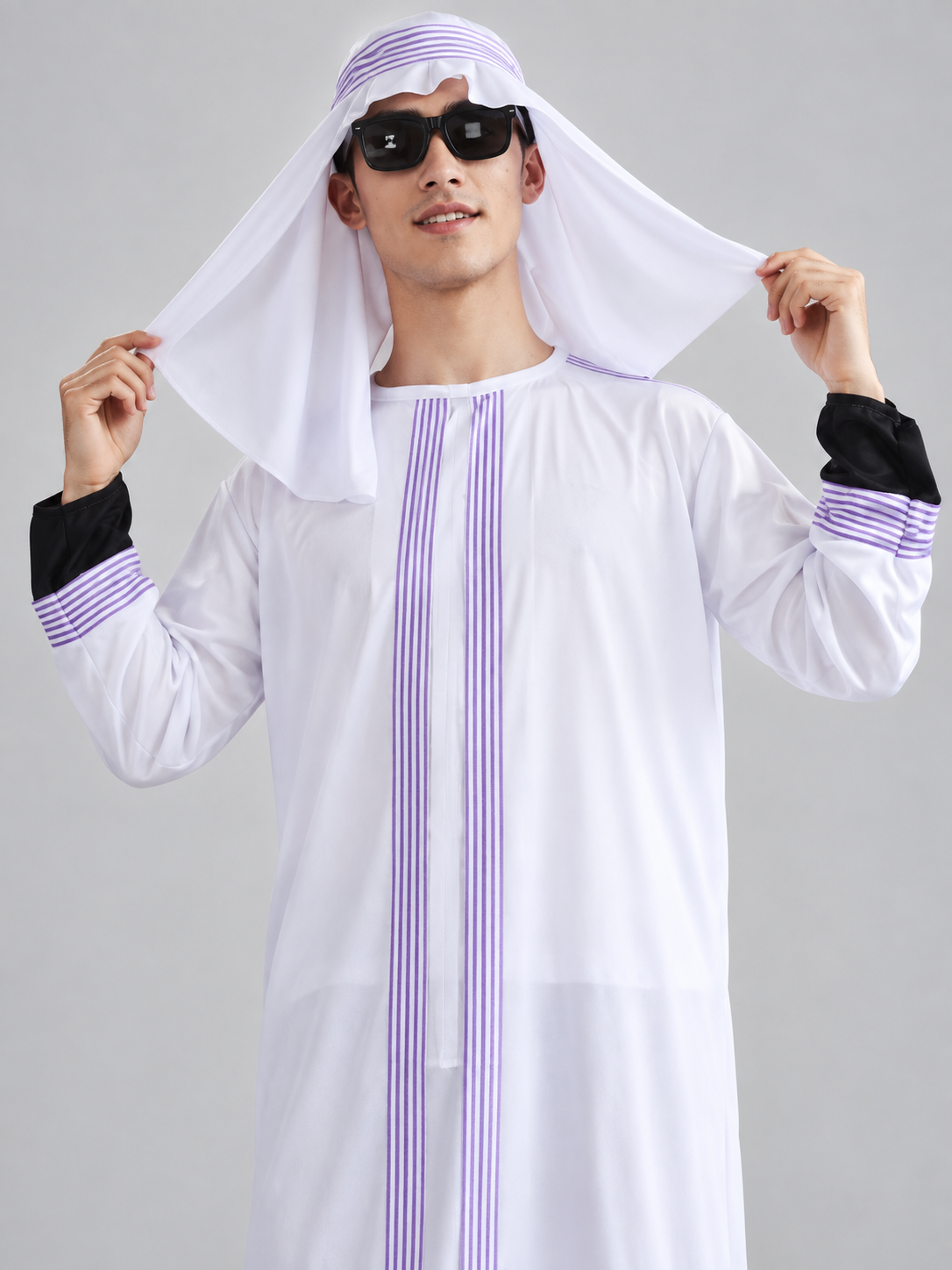 Carnival Costume with Purple Stripes and Headpiece