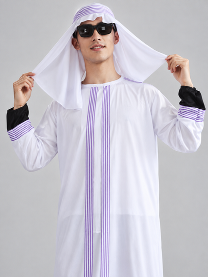 Carnival Costume with Purple Stripes and Headpiece