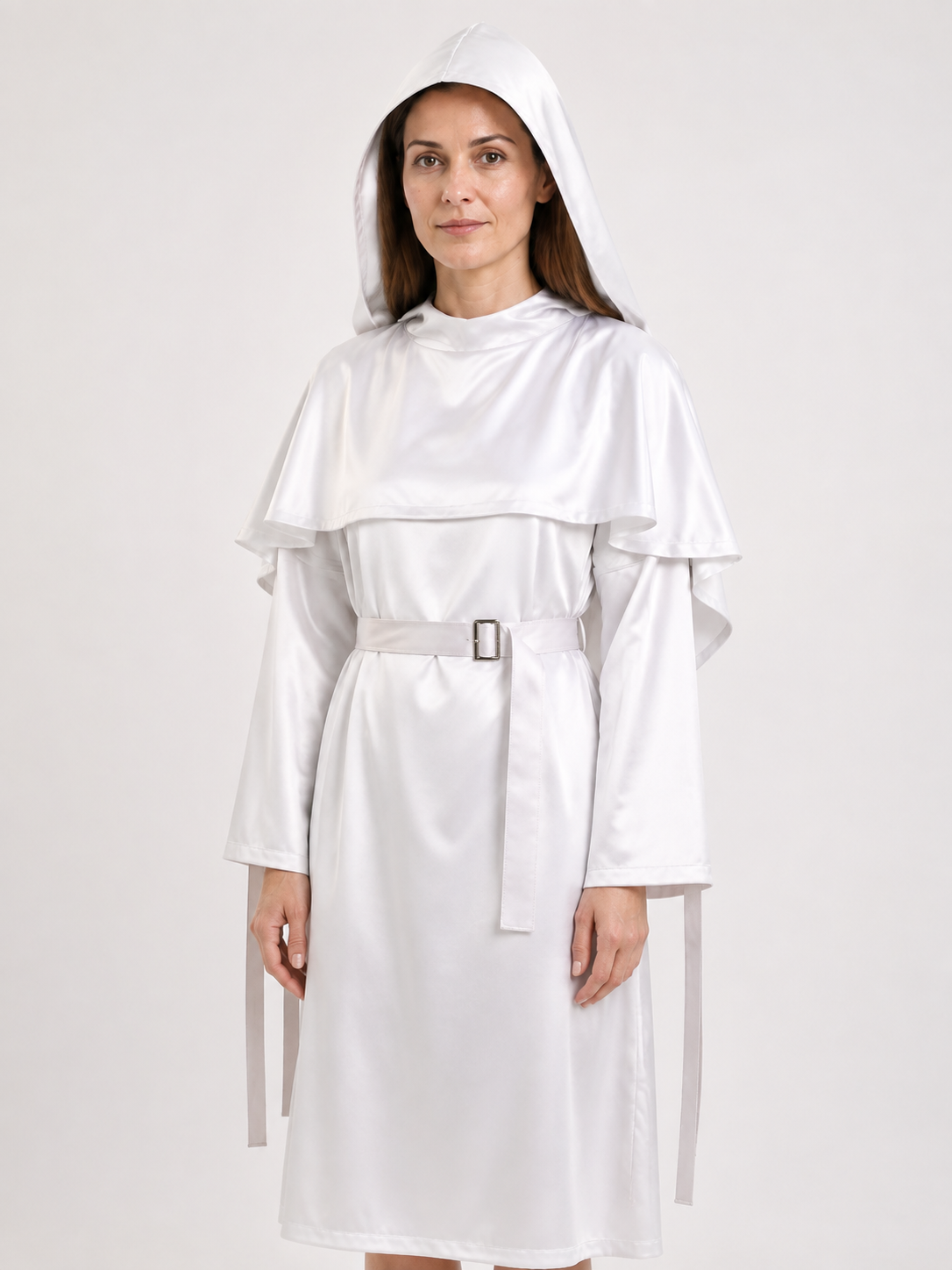 White Stage Costume with Hood and Belt for Cosplay Costumes detail 2