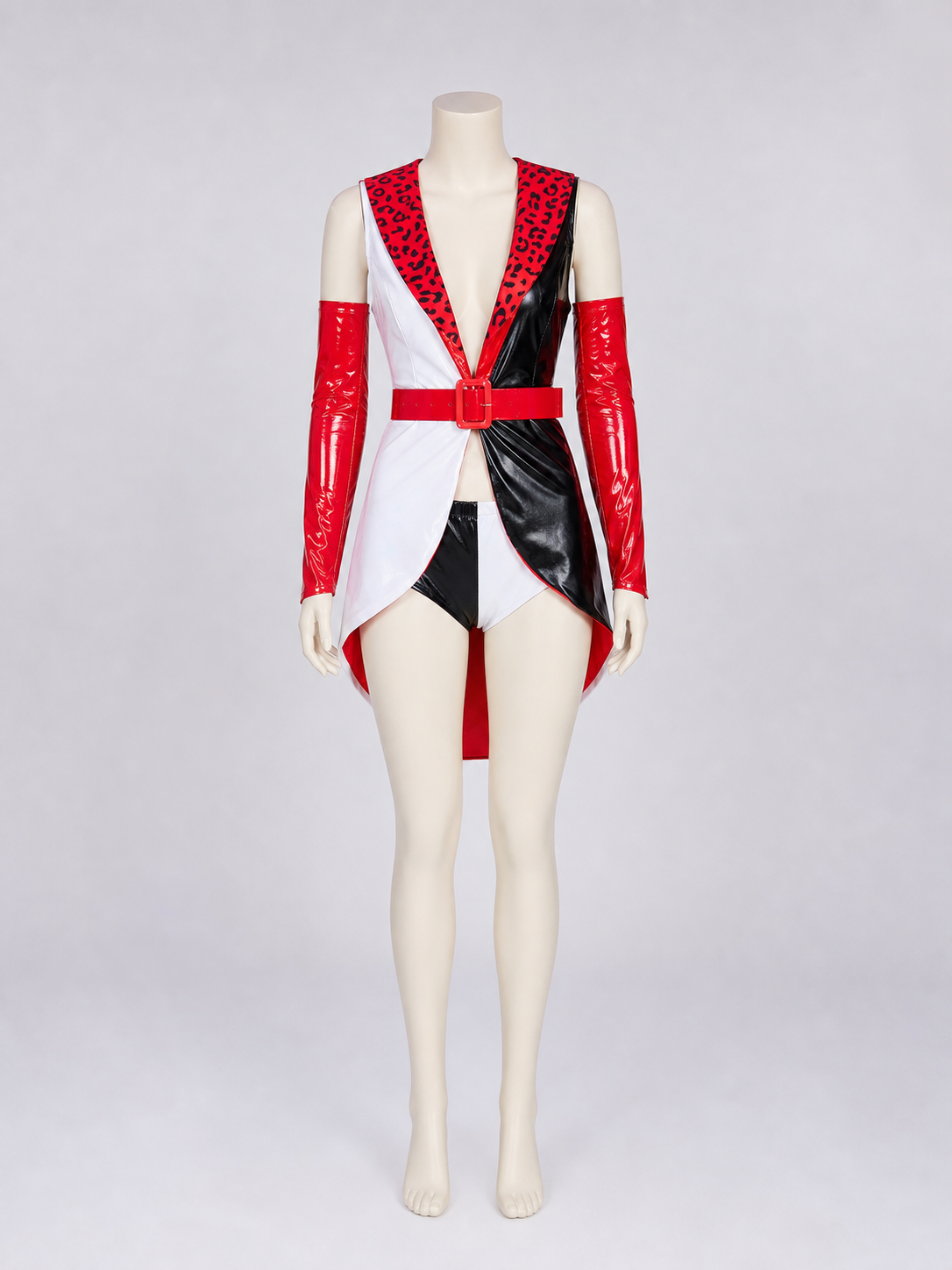 Cruella Clown Cosplay Costume, Black, White, and Red Costumes detail