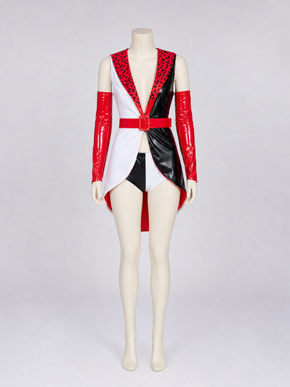 Cruella Clown Cosplay Costume, Black, White, and Red Costumes detail