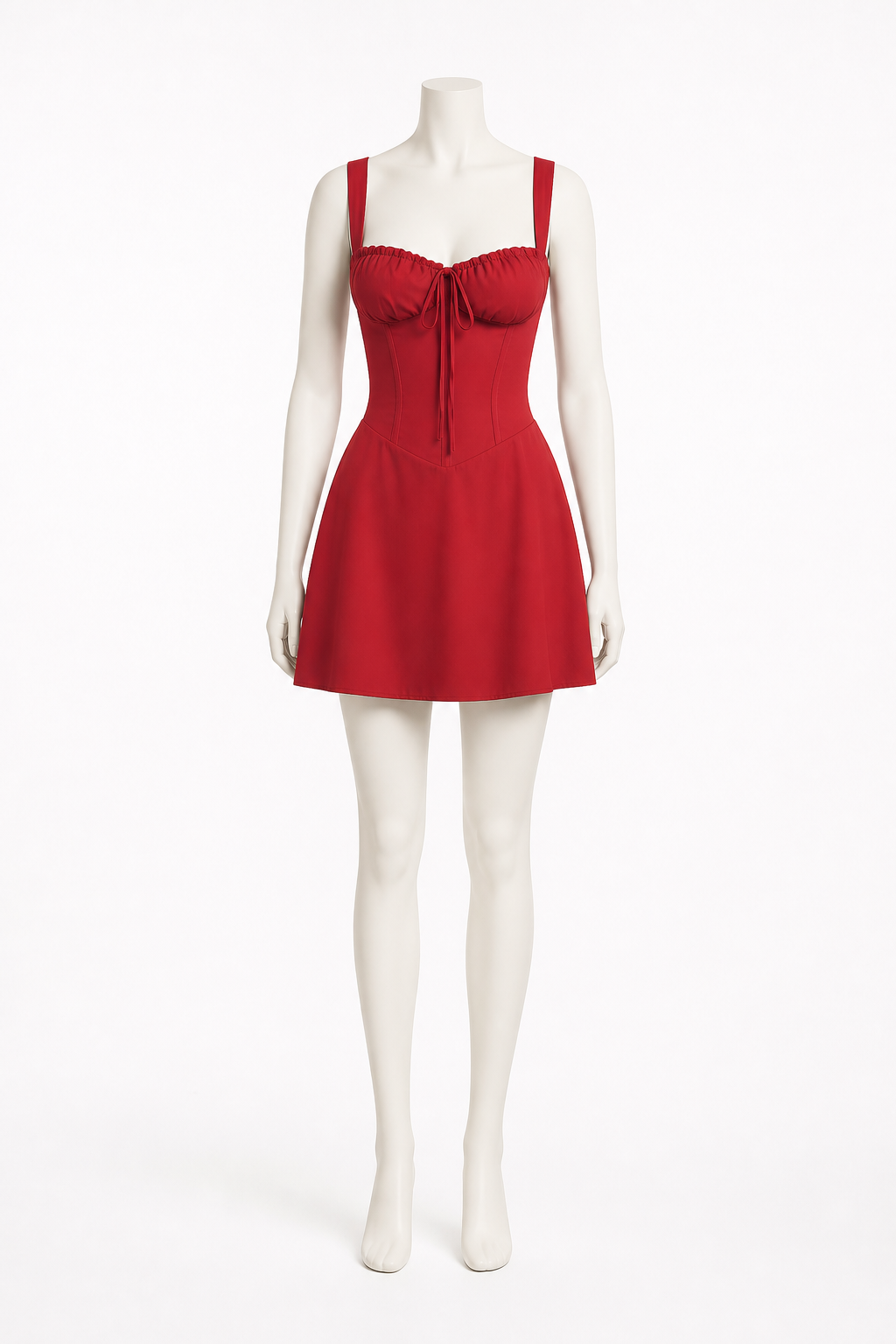 Red Strappy Dress with a Bow and Gathering Costume Dresses detail 3