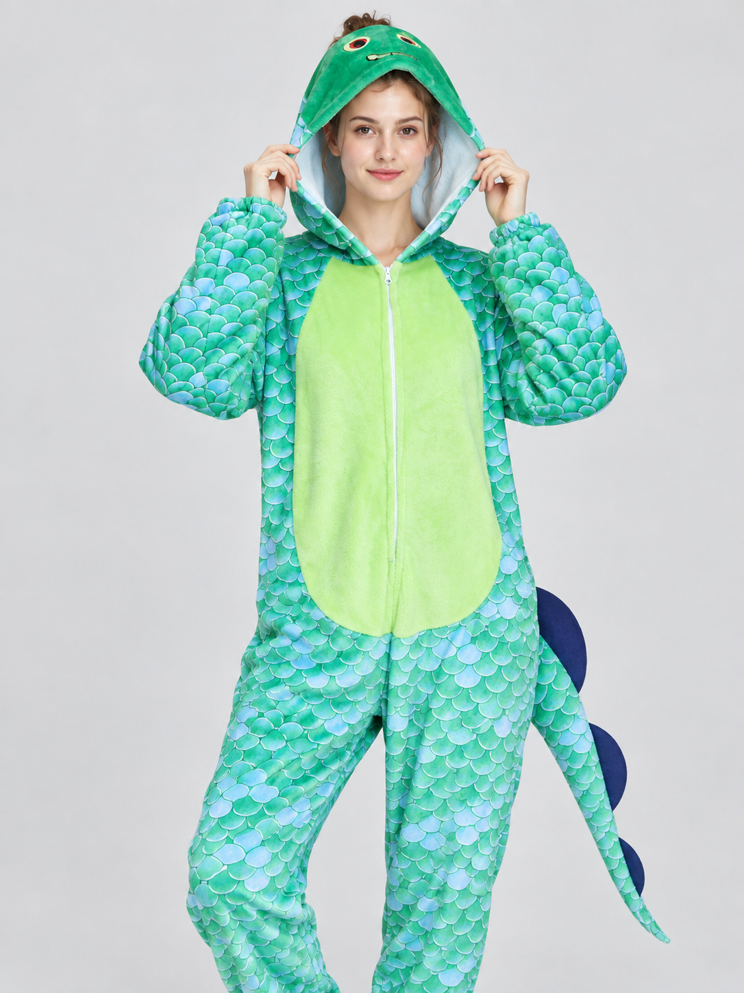 Hooded Pajama Jumpsuit with Decorative Tail