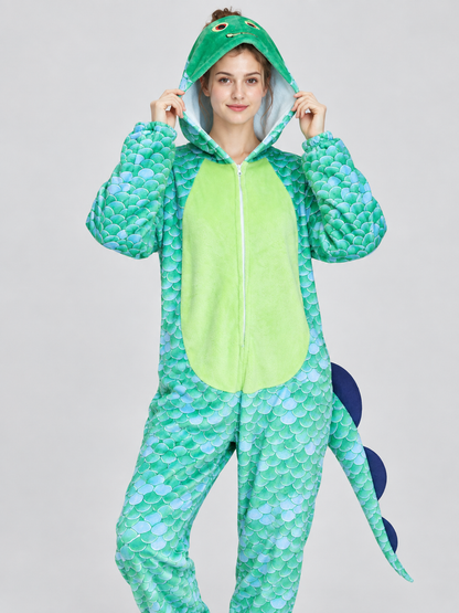 Hooded Pajama Jumpsuit with Decorative Tail