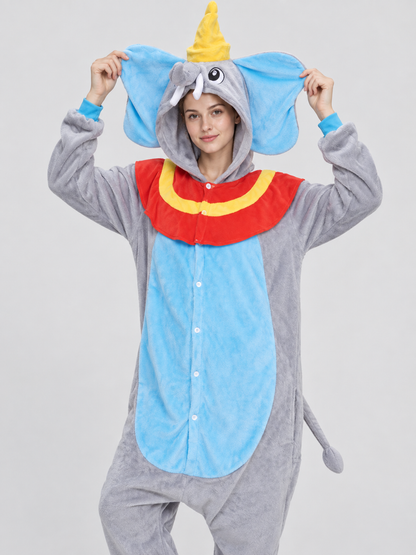 Gray Flannel Elephant Hooded Kigurumi Jumpsuit
