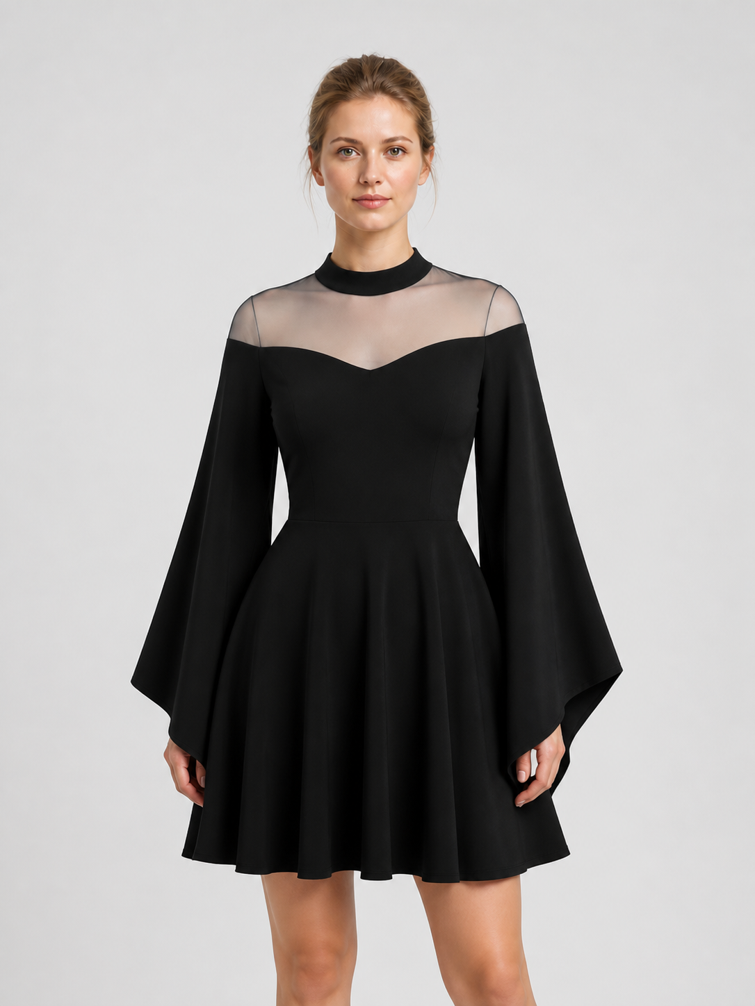 Black Party Dress with Flared Sleeves Costume Dresses detail 3