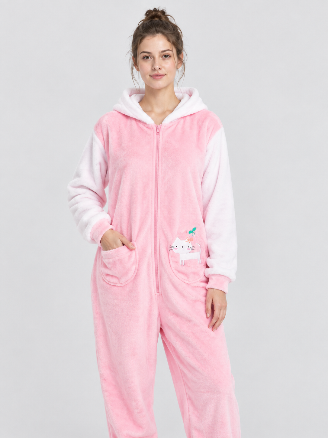 Hooded Pajama Jumpsuit with Cartoon Print