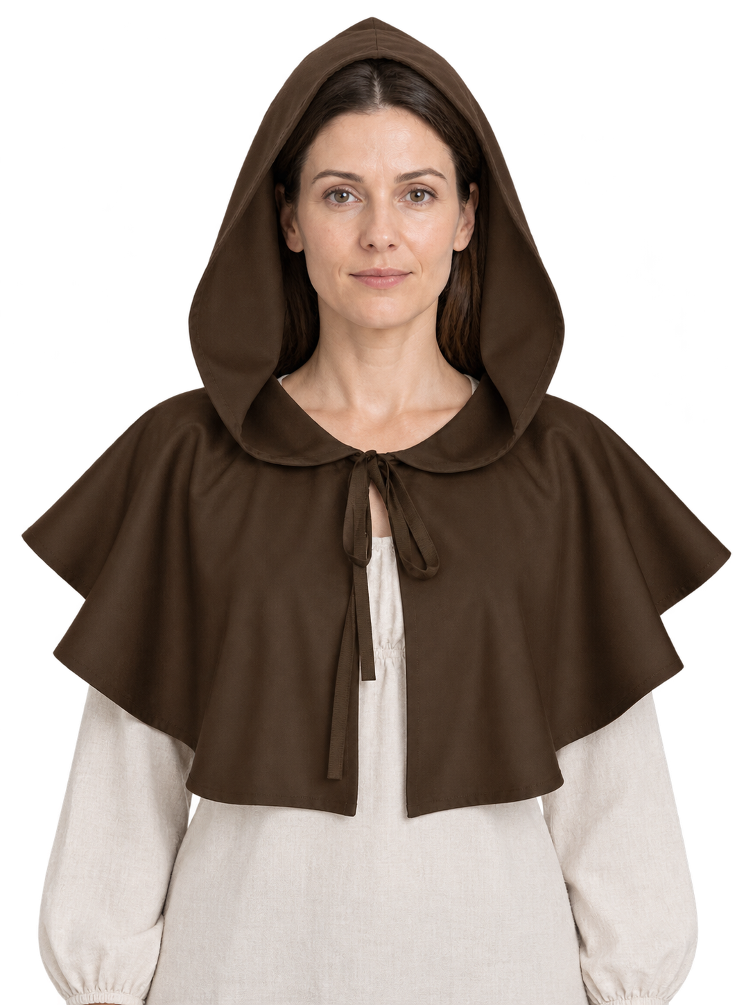 Brown Cape with Hood and Ties