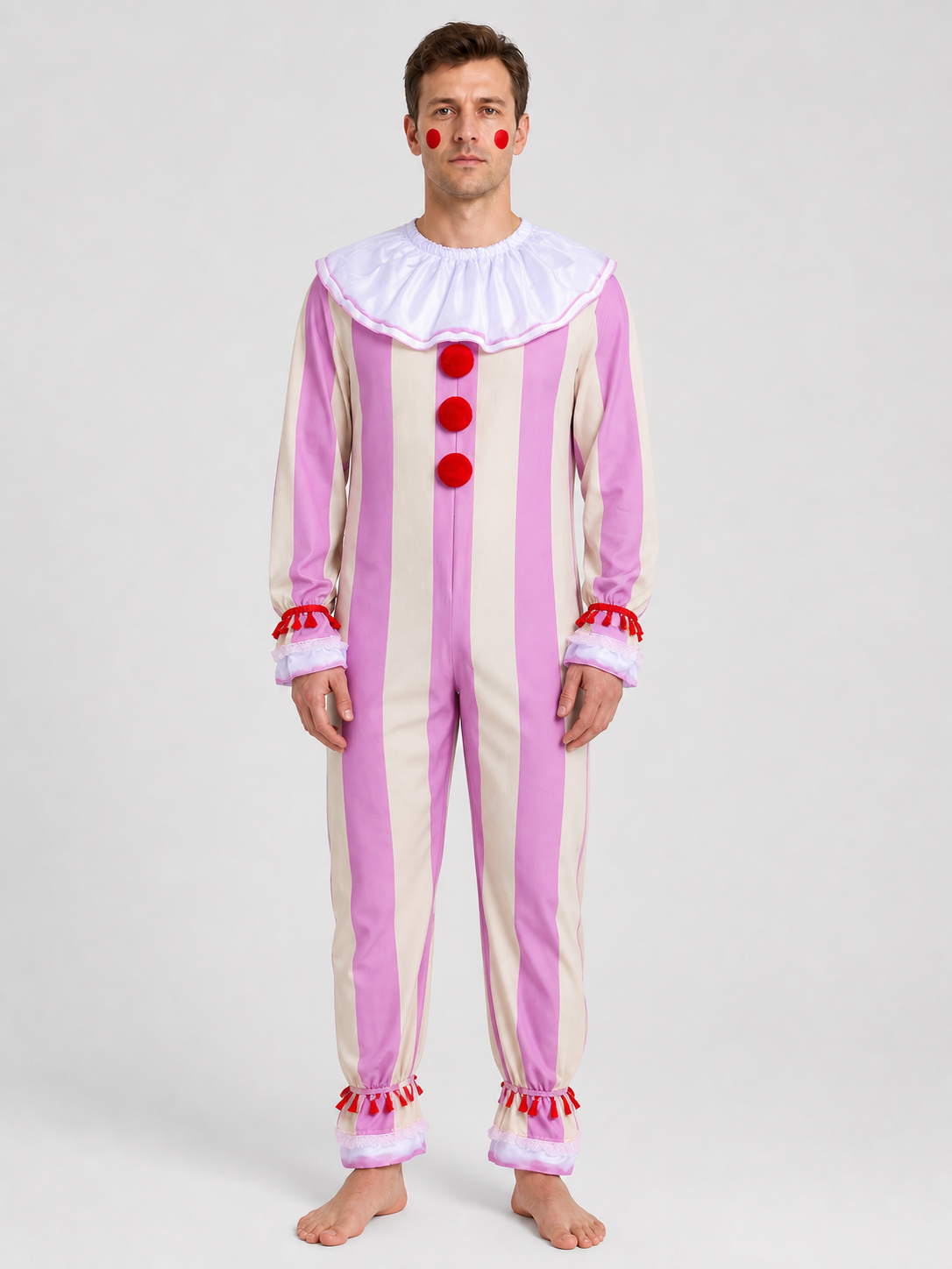 Ingrid Clown Costume, Striped Jumpsuit with Jabot Costumes detail 3
