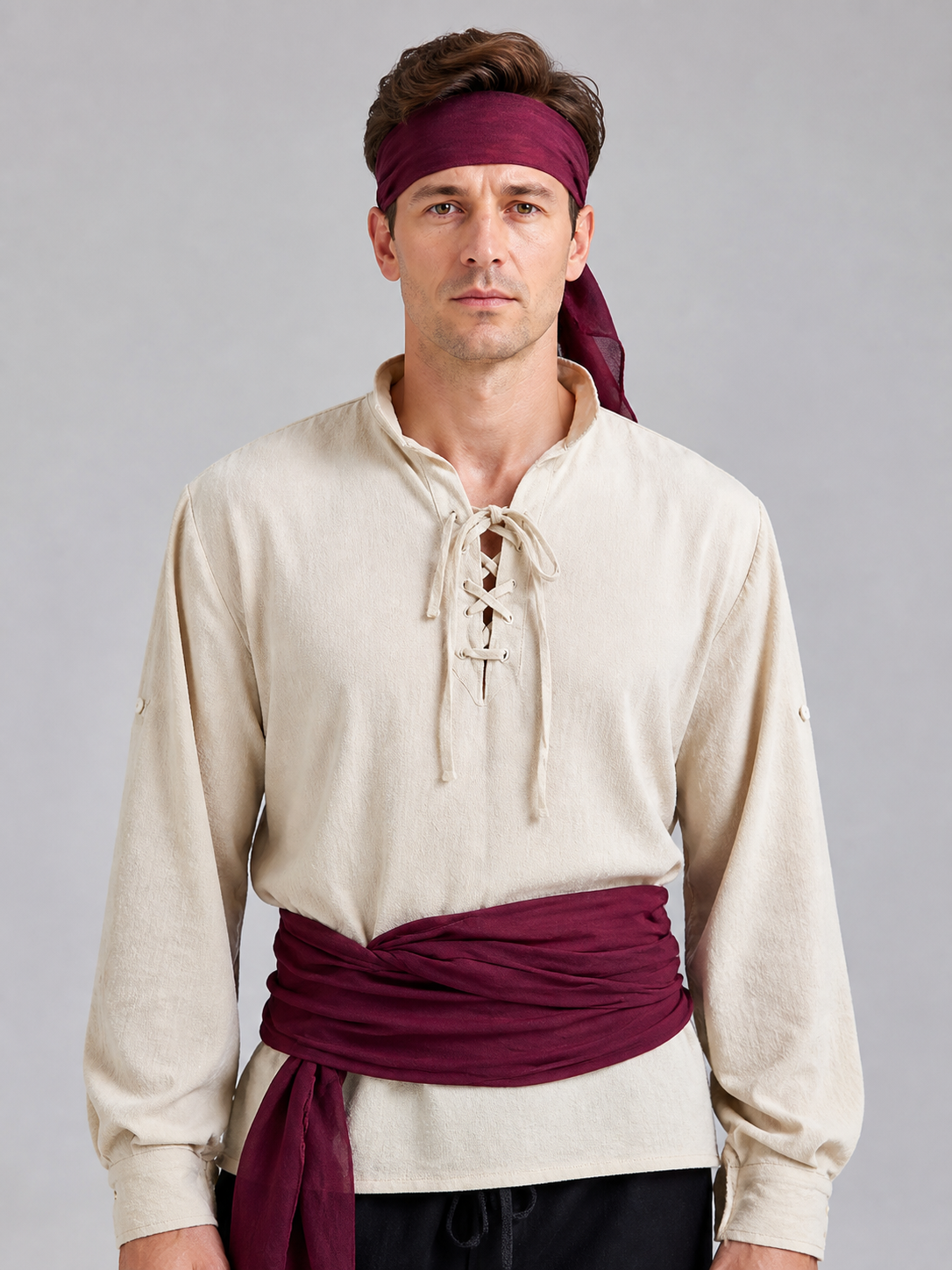 Men's pirate costume with burgundy accessories Costume Accessories detail 2