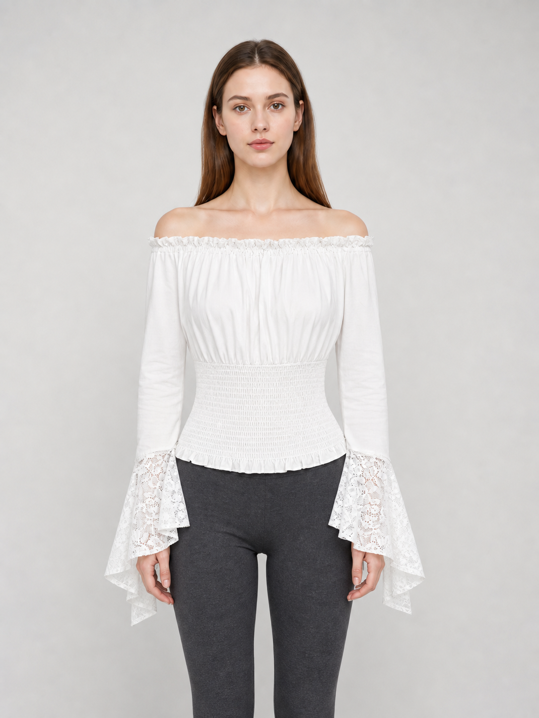 White Off-Shoulder Blouse with Ruffles