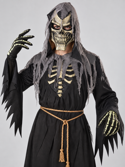 Halloween Carnival Costume: Black Robe, Skull Mask