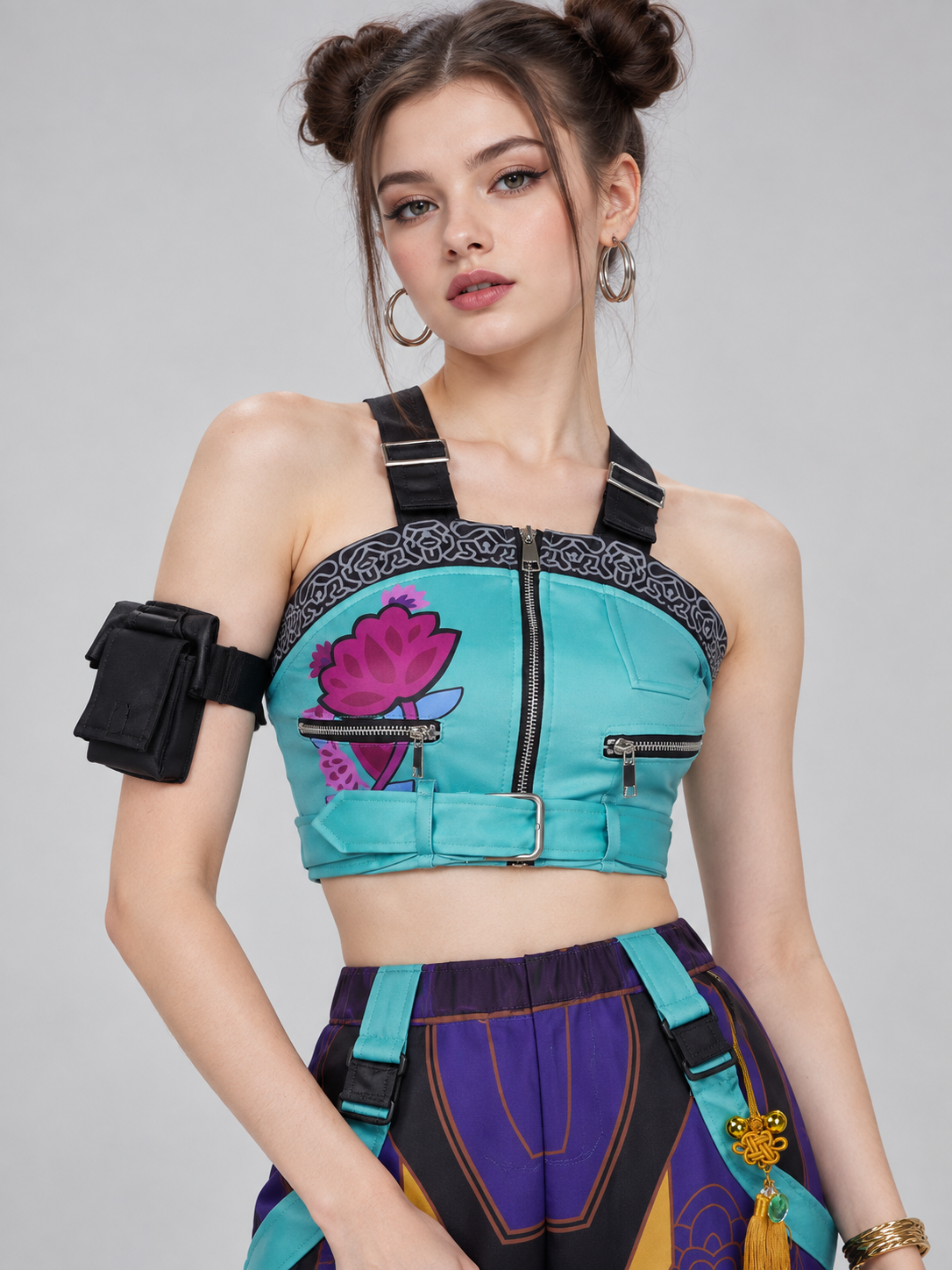 Turquoise Cosplay Stage Costume with Top and Pants