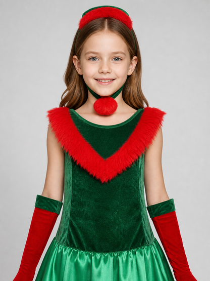 Christmas Elf Costume: Dress, Hat, and Gloves