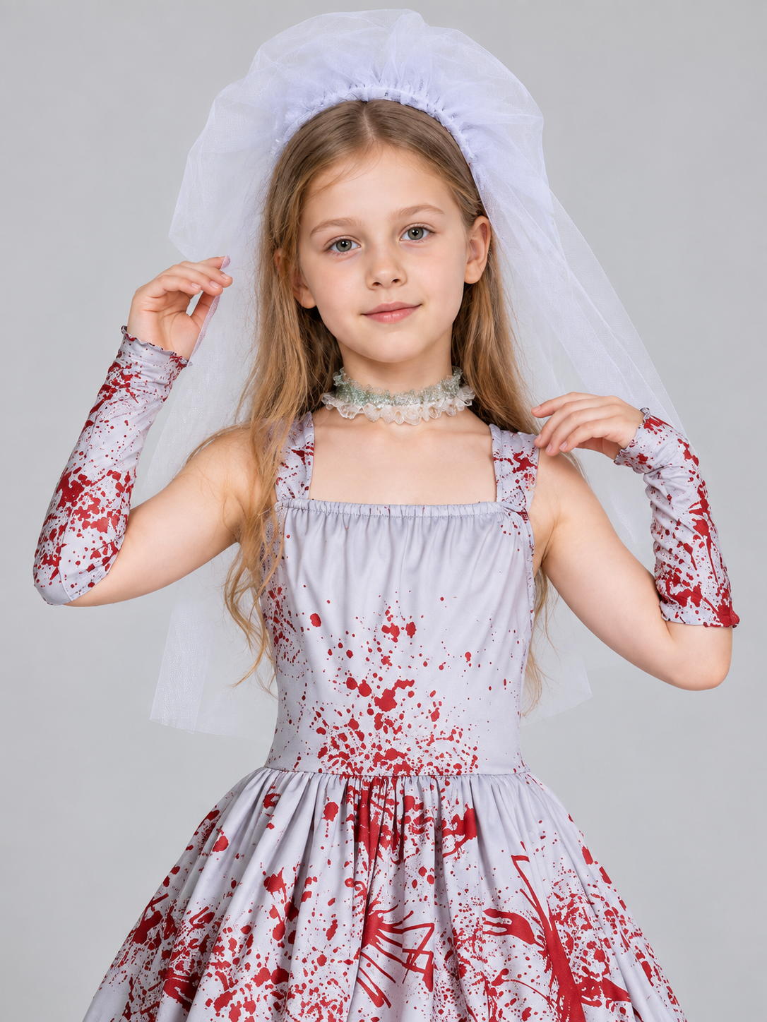 Carnival Costume with Veil and Red Print