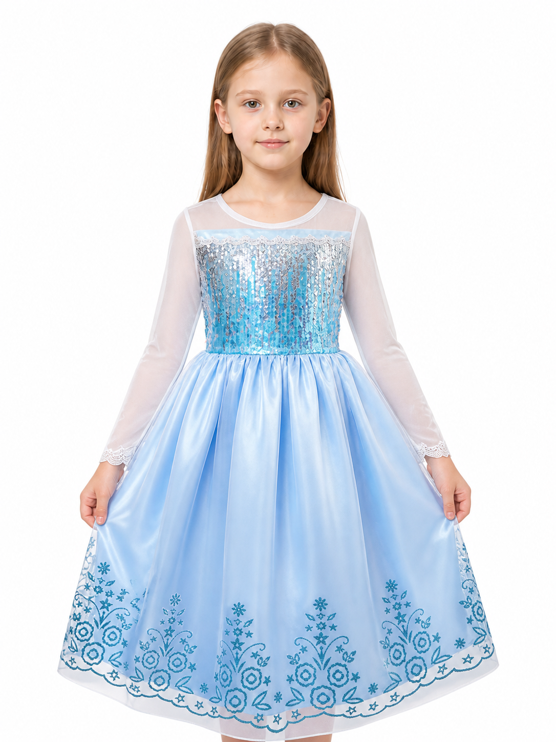 Long Princess Dress with Sequins and Floral Pattern Costume Dresses detail 3