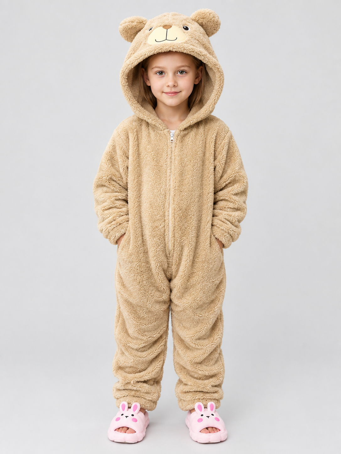 Kids' Flannel Hooded Pajama Jumpsuit with Ears