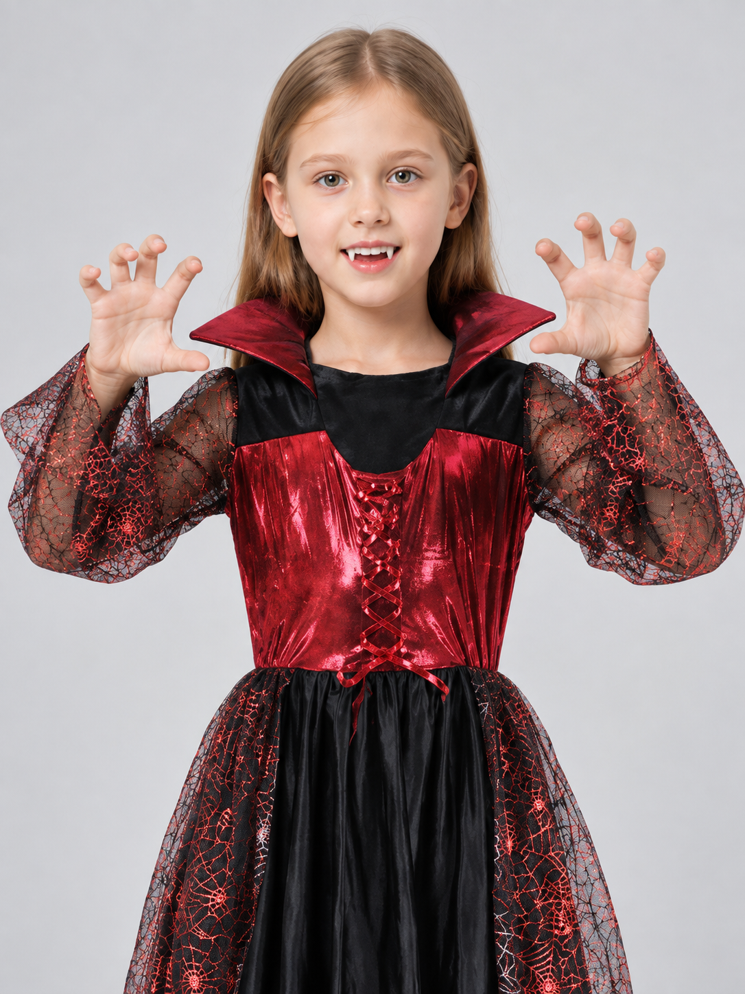Kids' Vampire Costume Dress with Gloves and Fangs