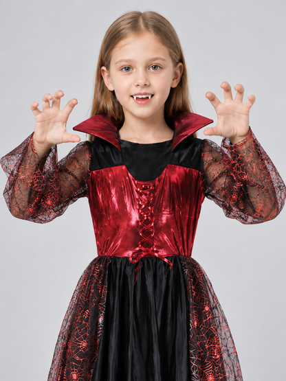 Kids' Vampire Costume Dress with Gloves and Fangs