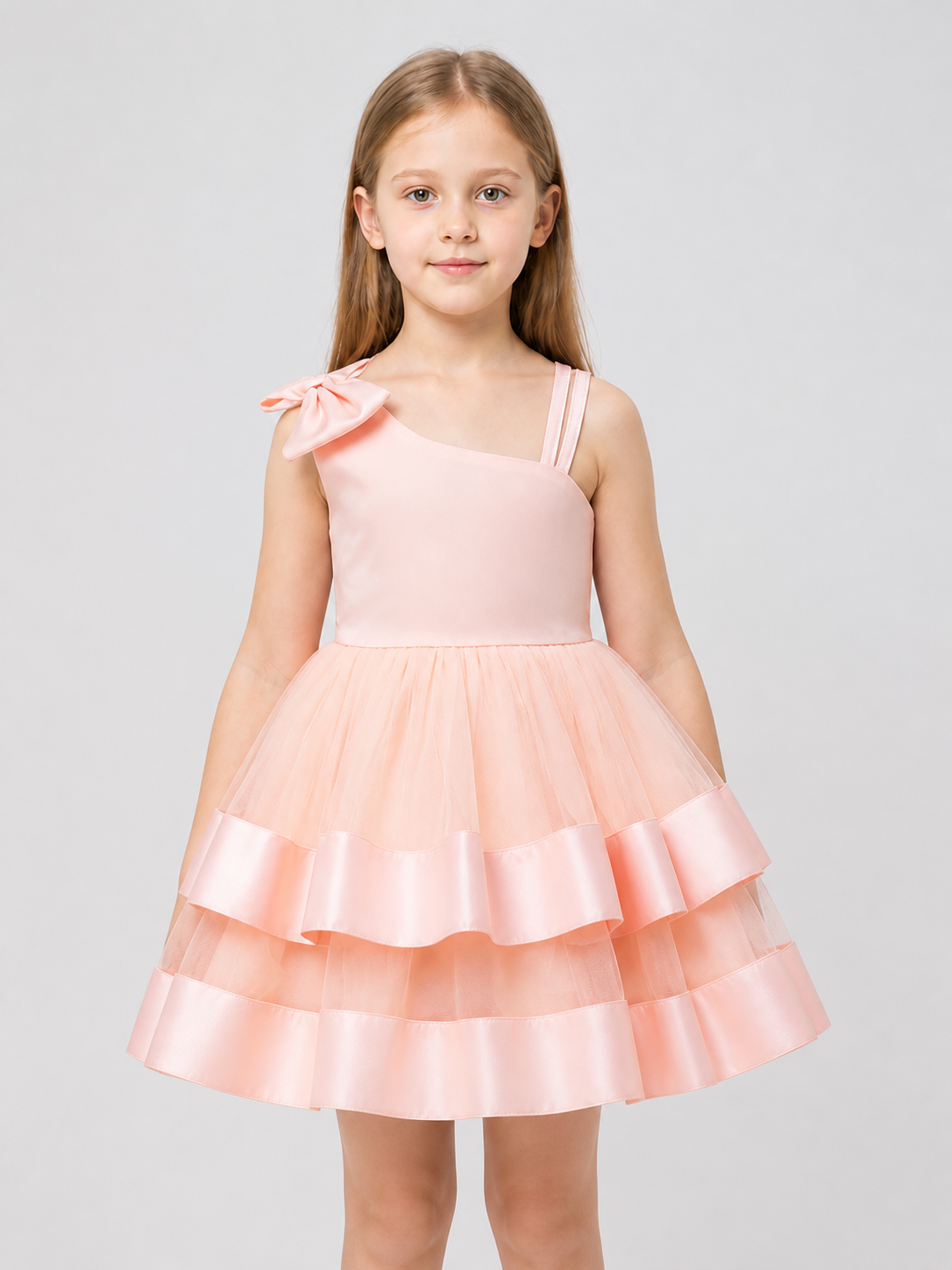 Girls' Pink Tutu Dress with One-Shoulder Bow Costume Dresses detail 3
