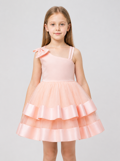 Girls' Pink Tutu Dress with One-Shoulder Bow Costume Dresses detail 3