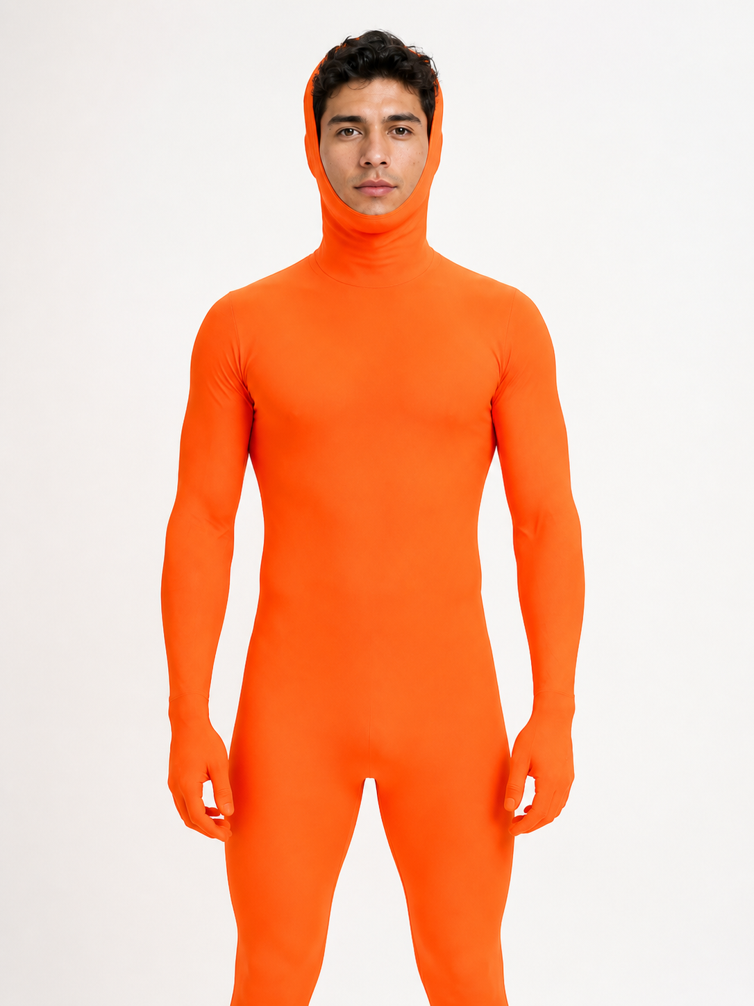 Full-Body Tight Fluorescent Orange Zentai Suit