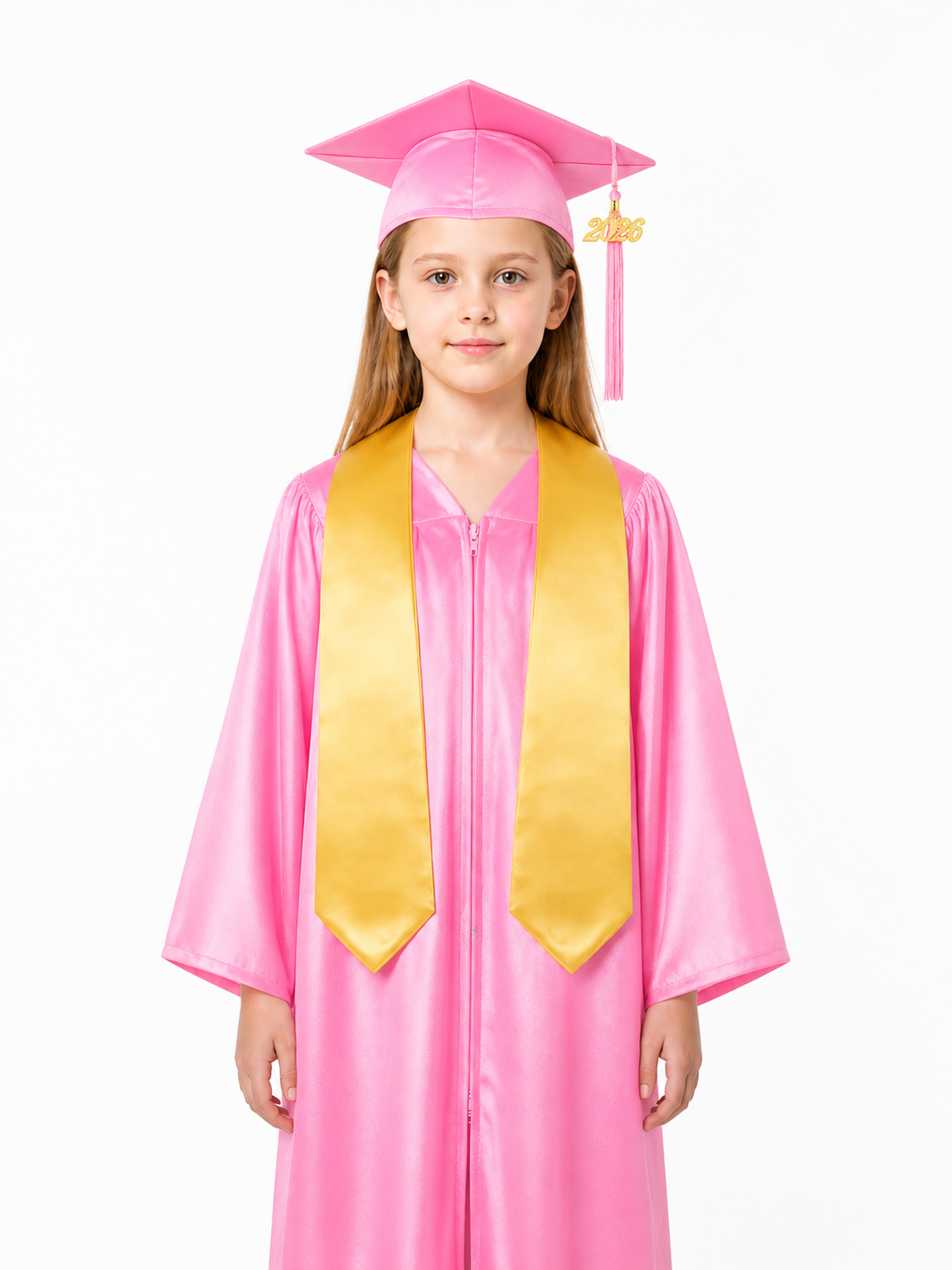 Pink children's graduation gown with cap and cape Costume Dresses detail 3