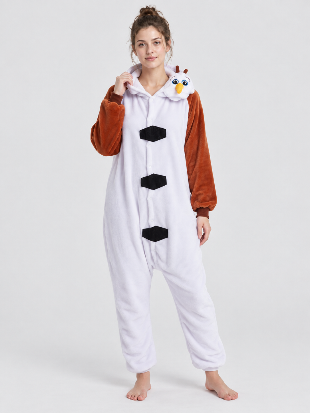 Flannel Hooded Pajama Jumpsuit with Animal Face