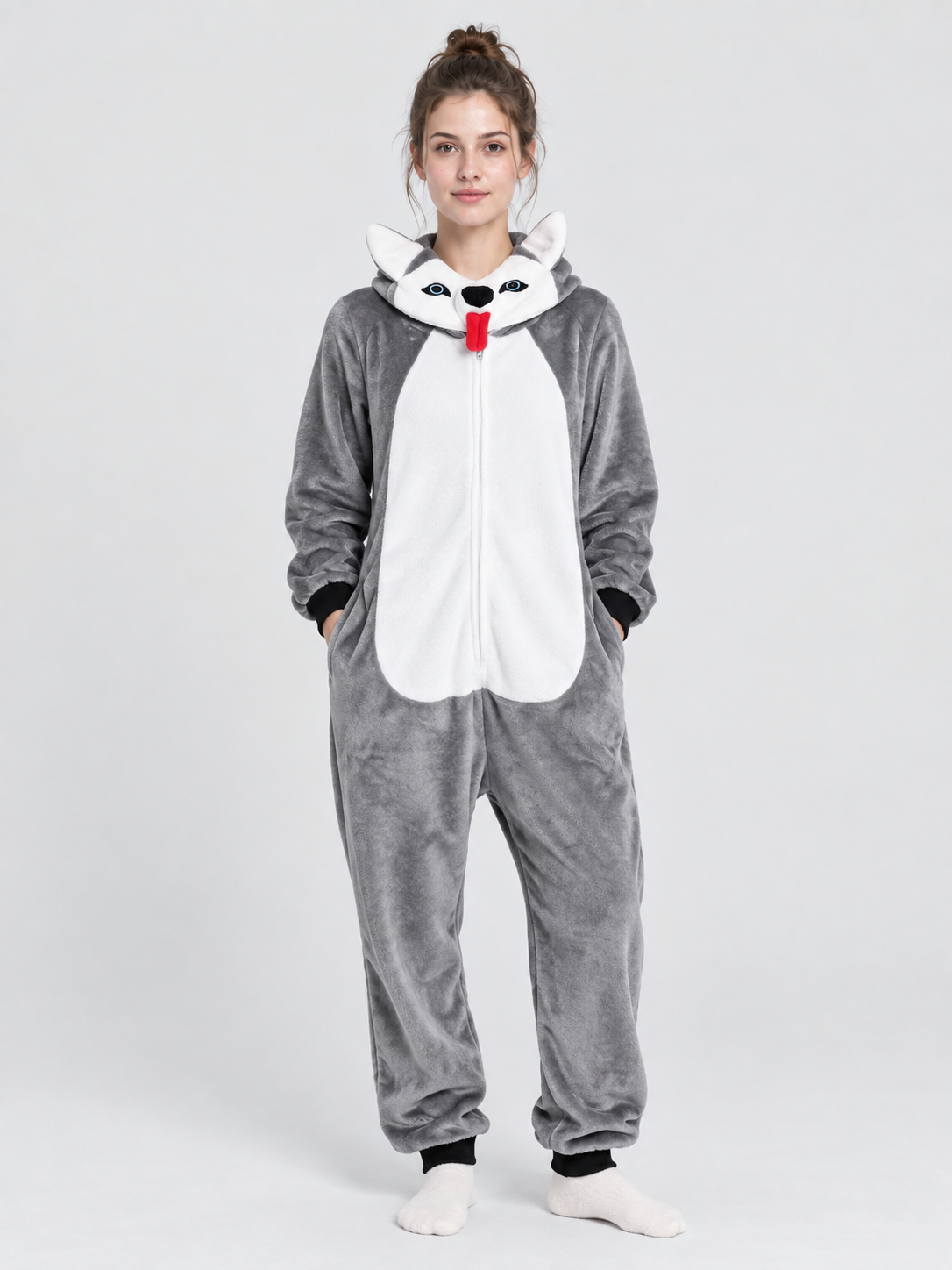 Flannel Hooded Pajama Jumpsuit with Ears