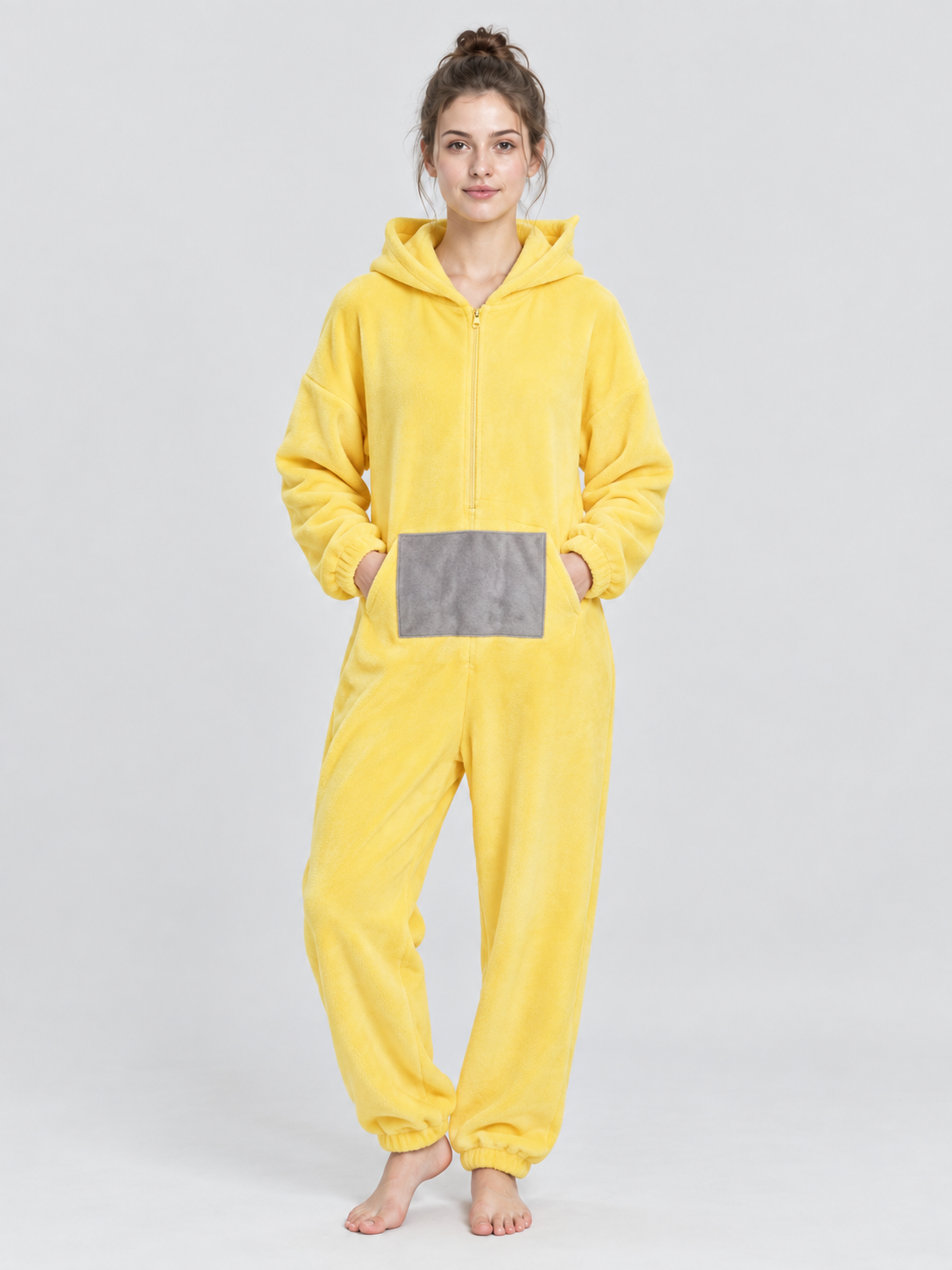 Yellow Cartoon Hooded Jumpsuit Pajama